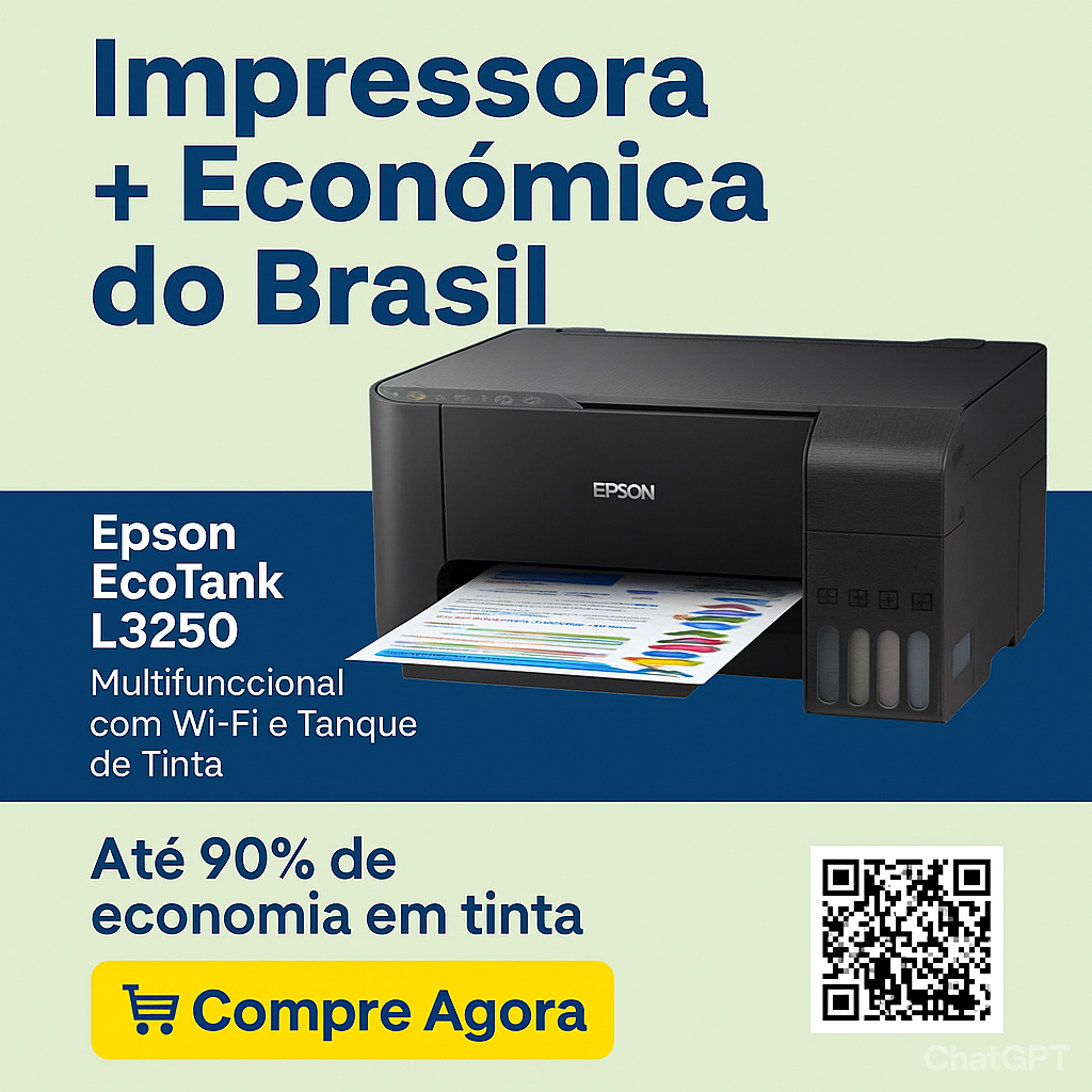 📦 Epson EcoTank L3250: A Impressora Multifuncional Mais Vendida do Brasil Vale Mesmo a Pena? Se você está pesquisando a melhor impressora multifuncional custo-benefício, prepare-se: a Epson EcoTank L3250 tem dominado o mercado com uma popularidade impressionante. Não é à toa que ela ocupa o 1º lugar entre as impressoras mais vendidas do país e coleciona mais de 37 mil avaliações com média de 4.8 estrelas. Mas será que ela entrega tudo isso mesmo? Neste review completo, vou te mostrar por que essa multifuncional pode ser a solução definitiva para sua casa ou escritório.
