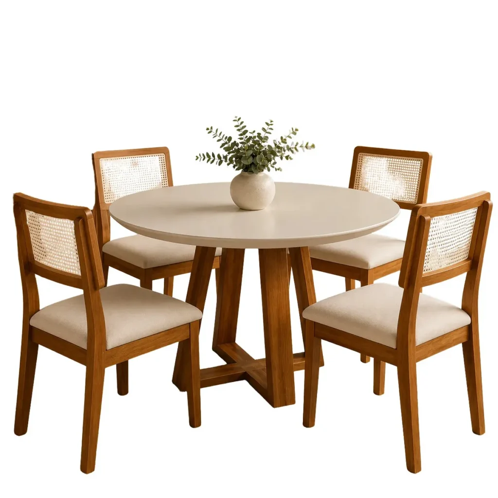  Mesa Redonda Valentina Off White Nature 90 cm com 4 Cadeiras Aris Cinamomo Areia: Vale a Pena?